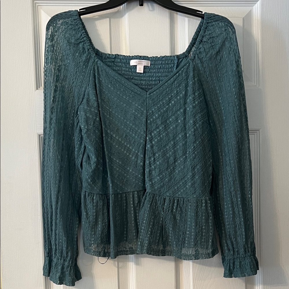 LC Lauren Conrad Teal Lace Blouse